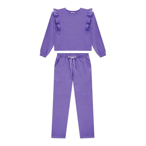 Conjunto Blusão Boxy e Calça Slim Moletinho Canelado Nina Go! - Feminino