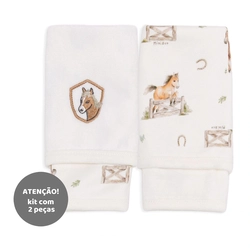 Kit 2 Toalhas de Boca Suedine e Atoalhado Unissex - Cavalinhos