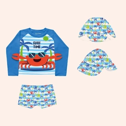 Conjunto Camiseta Manga Longa e Sunga Boxer Surf Time Fakini Masculino - Azul Cobalto