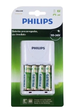 Carregador de Pilhas Philips SCB2445NB c/4 pilhas AA 2450mAh.