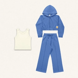 Conjunto 3 peças Jaqueta e Calça Moletom com Regata Canelada Fakini - Feminino