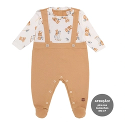 Macacão Manga Longa Jardineira Falsa Suedine Masculino - Ursinho e Cavalinho