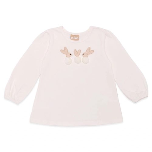 Blusinha Manga Longa Bordada Pompom Coelhinhos Milon - Feminina