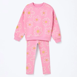 Conjunto Blusão Moletom e Calça Legging Rosa Flores Hering - Feminino