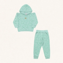 Conjunto Moletom Jaqueta e Calça Peluciado Flores Fakini - Feminino