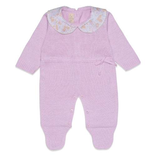 Macacão Manga Longa Tricot Laço com Gola Feminino – Rosa