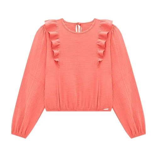 Blusinha Manga Longa Algodão Texturizado Babado Nina Go - Feminina