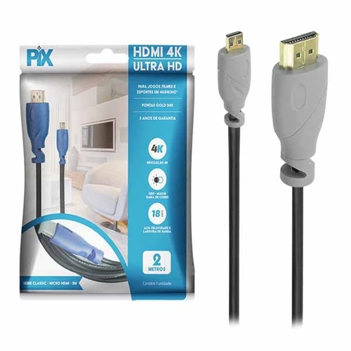 Cabo Micro Hdmi P/ Hdmi 2.0 4k Hdr 19p 3m