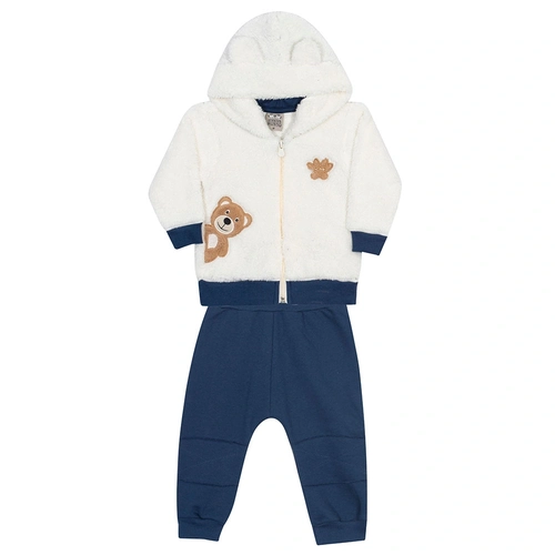 Conjunto Jaqueta Peluciada Capuz e Calça Moletom Bordado Azul Randa Mundu - Masculino