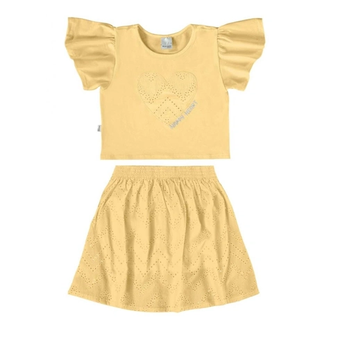 Conjunto Camiseta Manga Curta e Shorts Saia Malwee Happy Heart Feminino - Amarelo