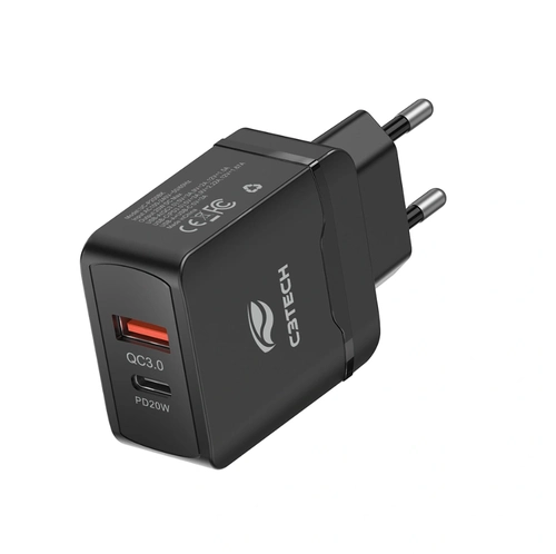 Carregador AC/USB, Universal, PD UC-P200BK, C3Tech, USB-C