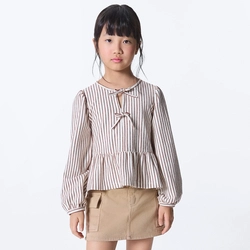 Blusinha Bata Manga Longa Listrada Marrom Hering - Feminina