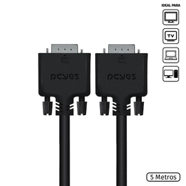 Cabo de Vídeo Vga 15 Pinos Macho para Vga 15 Pinos Macho 28awg Puro Cobre 5 Metros - Pvm15-5
