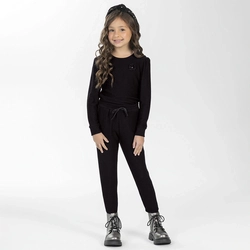 Conjunto Blusa Manga Longa e Calça Canelado Cotelê Aplique Flor Cativa - Feminino