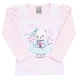 Blusinha Manga Longa Ursinha Rosa Cake Randa Mundu - Feminina