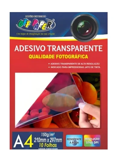 Papel Fotográfico A4 Adesivo Transparente  120g. c/10 folhas