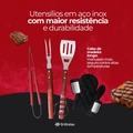 Kit Churrasco Completo 7 Peças Avental Espátula Pegador Luva Saleiro Garfo Aço Inox Grillrelax