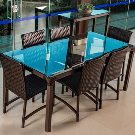 Jogo de jantar Retangular  6 Lugares Alumínio Epóxi em Fibra e Vidro Dourados