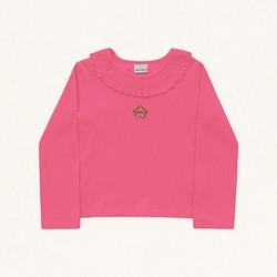 Blusinha Manga Longa Canelada Gola Babado Fakini - Feminina