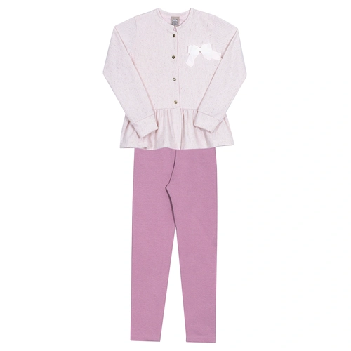 Conjunto Casaquinho Moletom e Legging Rosa Cake/Uva Randa Mundu - Feminino