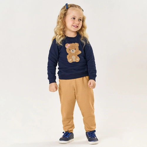 Conjunto Blusa e Calça Moletom Felpado Ursinho Marinho Tileesul - Feminino