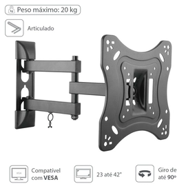 Suporte para Tv Led Lcd de 23 a 42 Articulado Com Inclinação e Passador de Cabos - St210a