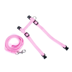 Kit Guia e Peitoral Ajustável para Gatos Rosa