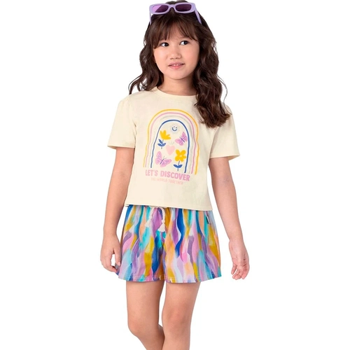 Conjunto Camiseta Manga Curta e Shorts Malwee Let's Discover Feminino - Bege