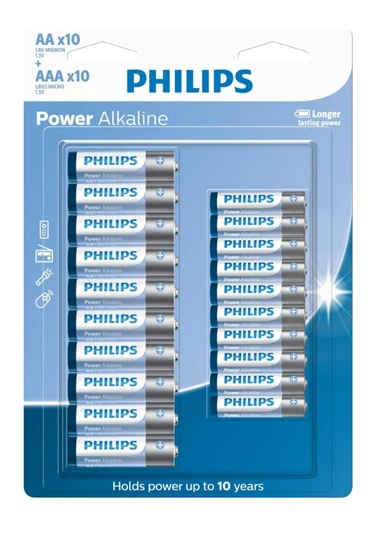Pilha AA 10 e AAA 10 Philips c/20 unidades. Alcalina