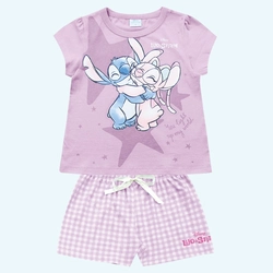 Conjunto Blusa e Shorts de Pijama Lilo e Stitch Fakini Feminino