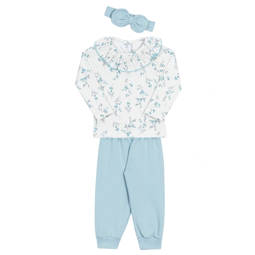 Conjunto Blusa Canelada e Legging Bebê Azul Randa Mundu - Feminino