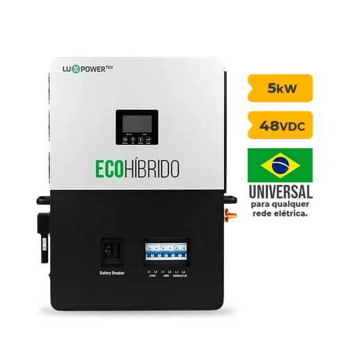Inversor Solar Híbrido Bifásico - 5kW 127/220V - 48VDC - SNA5000-BR-E ECO - LUXPOWER