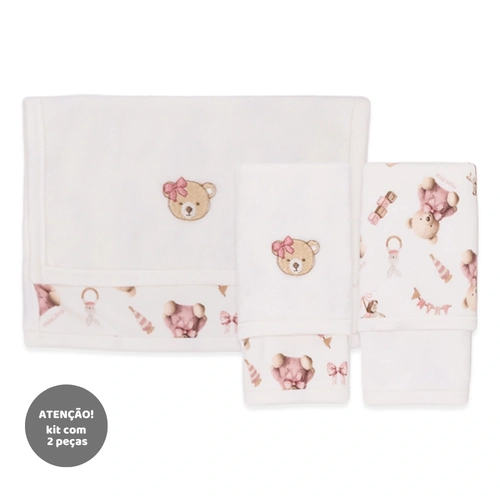 Kit de 2 Toalhas de Boca Ursinha Suedine com Forro Atoalhado Feminino - Brinquedos Femininos