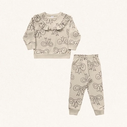 Conjunto Blusão e Calça Moletom Laços Baunilha e Preto Fakini - Feminino