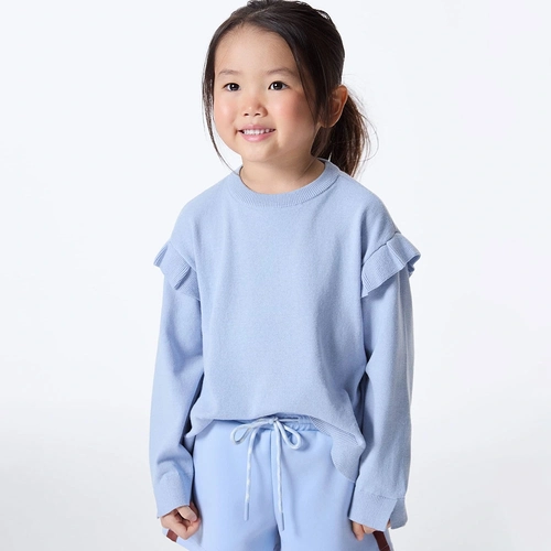 Blusa Tricot Bordada com Babados Azul Hering - Feminina