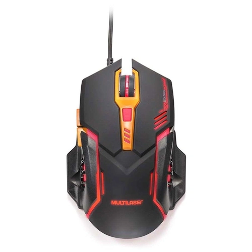 Mouse Multilaser Gamer Preto/Laranja com Led Vermelho - MO270