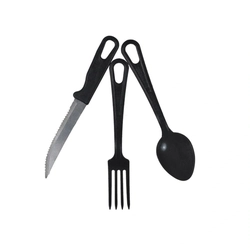 Conjunto Talher Plástico Lâmina Metal (Preto)