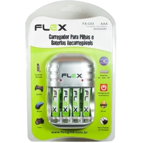 Carregador De Pilhas Flex AA e AAA Bivolt - Fxc03aaa