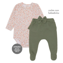 Conjunto Body Manga Longa com Gola Bordada e Mijão Laço Suedine e Tricot Feminino – Bosque