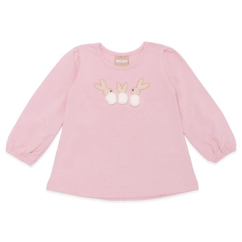 Blusinha Manga Longa Bordada Pompom Coelhinhos Milon - Feminina