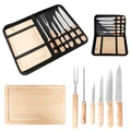 Kit Churrasco Aço Inox 8 Peças Com Estojo Resistente Facas Amolador Garfo Tábua de Carne Grillrelax