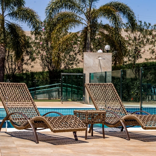 Espreguiçadeira Itapema Corda Sintética Mesa de Centro  Alumínio Epóxi Kit Fixa Porto Belo