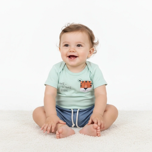 Conjunto Body Manga Curta e Bermuda Mescla Baby Awesome Dude Masculino