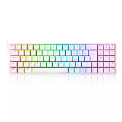 Teclado Mecânico Gamer Redragon Pollux, 75%, Switch Blue,  ABNT2, Branco, K628W-RGB