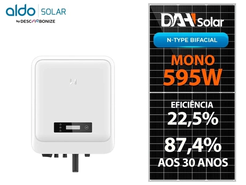 Kit Energia Solar 600Kwh - 4,76KWp com 8 Painéis DAH 595W e Inversor GOODWE, Minitrilho
