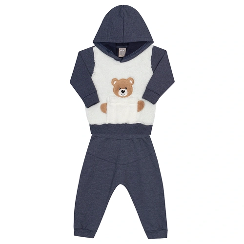 Conjunto Moletom Bebê Ursinho Marinho Randa Mundu - Masculino