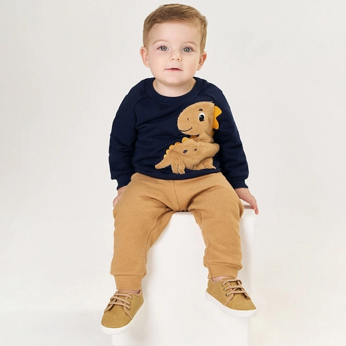 Conjunto Moletom Felpado Dinossauro Marinho Tileesul - Masculino
