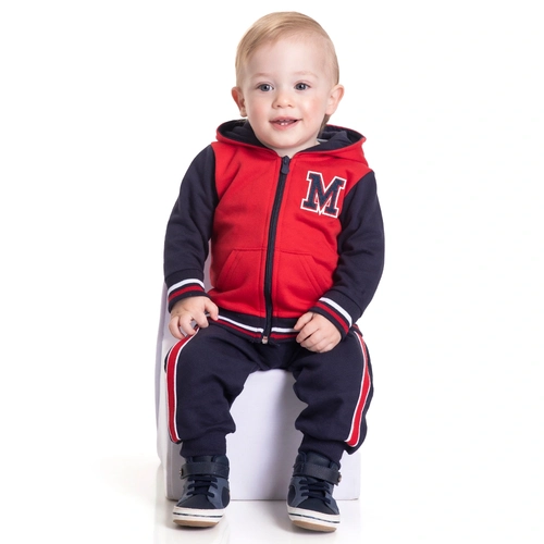 Conjunto Moletom Jaqueta com Capuz Vermelho Randa Mundu - Masculino