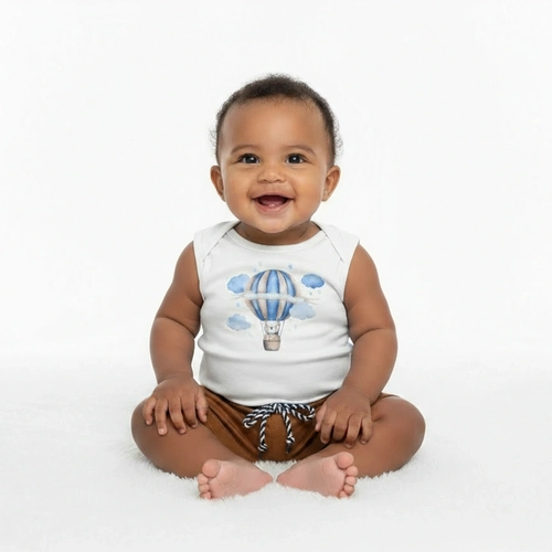 Conjunto Body Regata e Bermuda Mescla Baby Balão Masculino