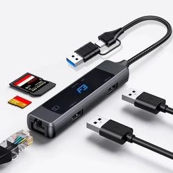 HUB USB 3.0 USB-C Tipo-C Para Leitor de Cartão e RJ45 F3 - JC-TYC-R04